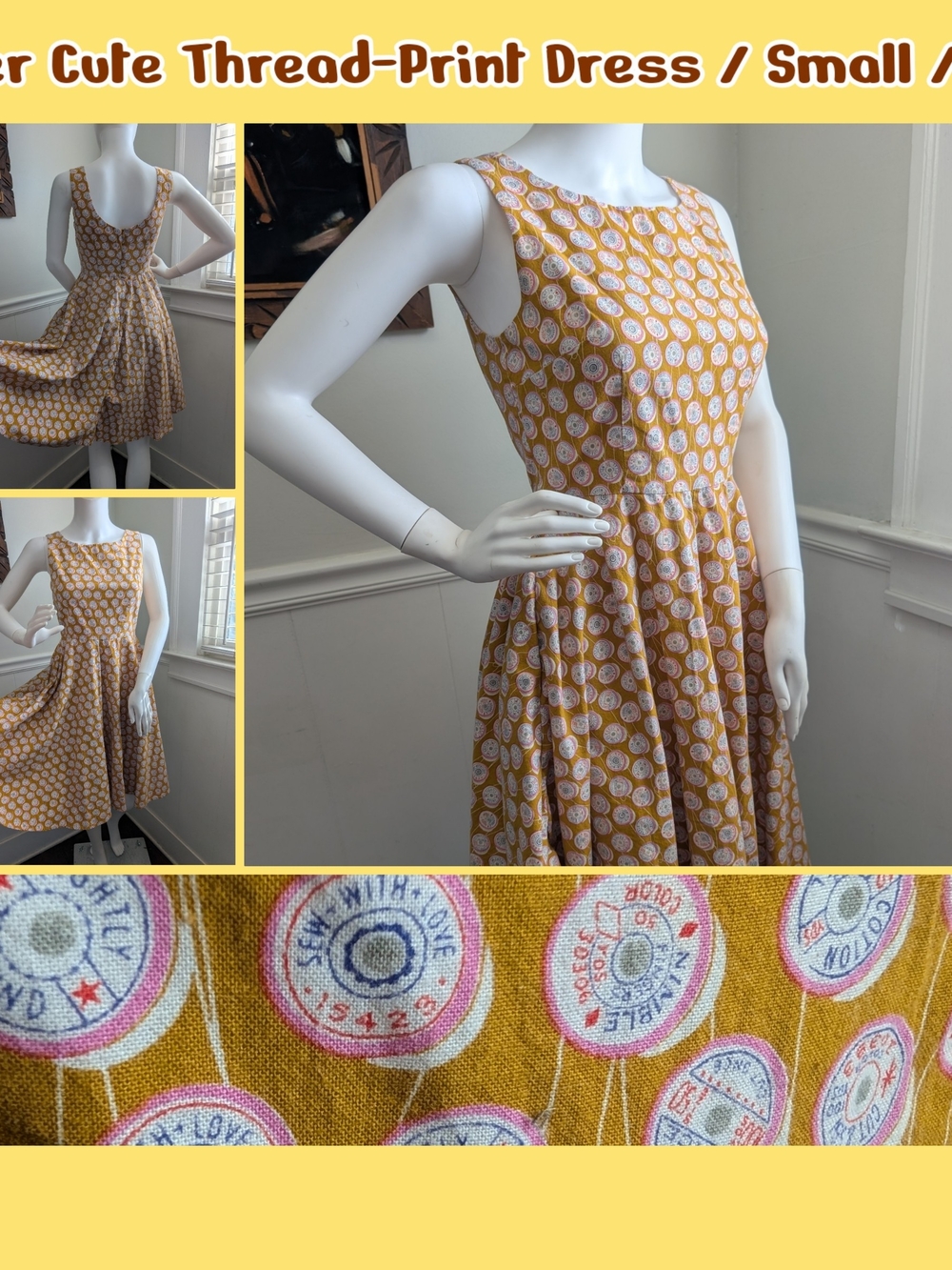 Yellow Thread-Print Sleeveless Fit & Flare Dress